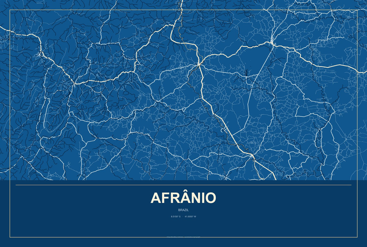 Afrânio, Brazil City Map Aluminum Sign in Harbor Cobalt style
