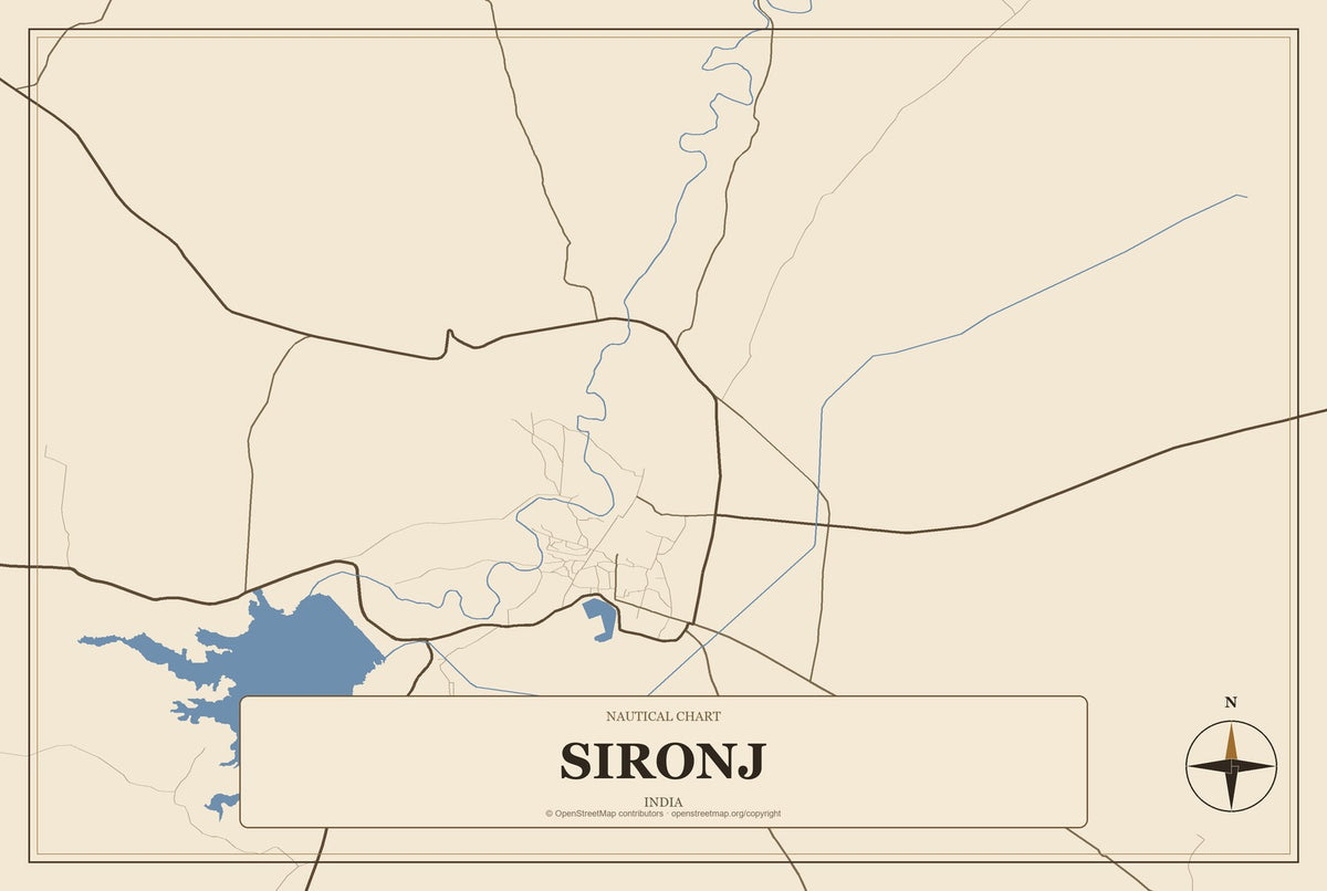 Sironj, India City Map Aluminum Sign in Heritage Nautical style