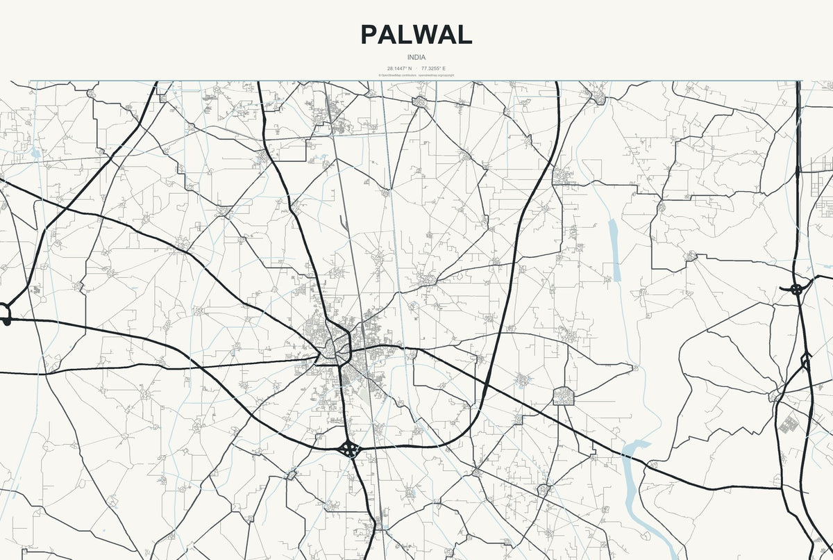 Palwal, India City Map Aluminum Sign in Headline Atlas style