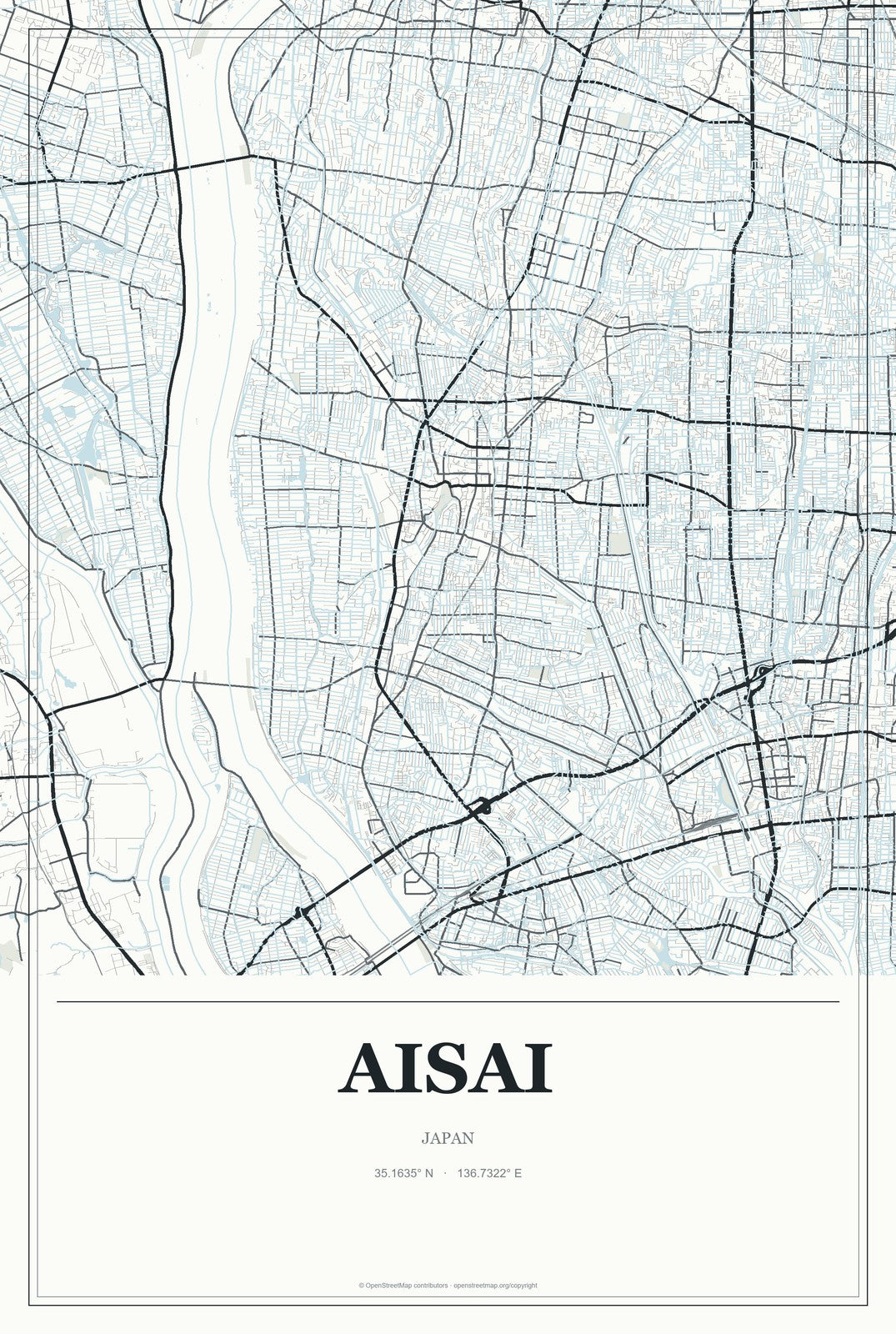 Aisai, Japan City Map Aluminum Sign in Gallery Air style