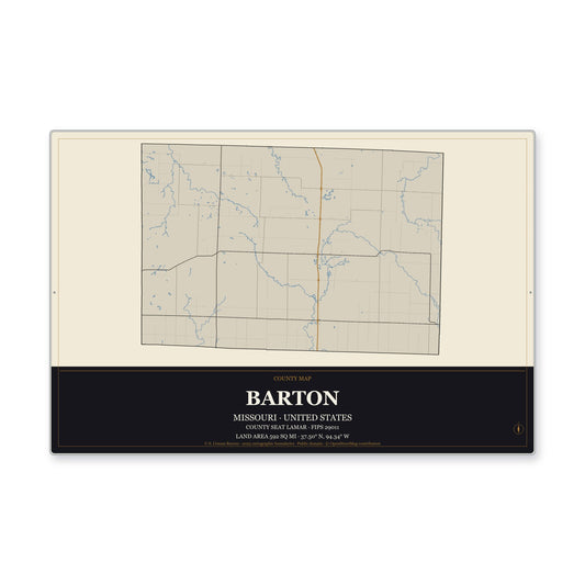 Barton County, Missouri Map Aluminum Sign in Museum Plaque style