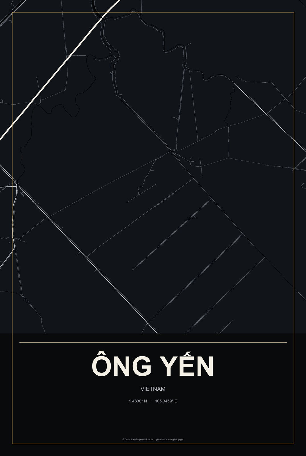 Ông Yến, Vietnam City Map Aluminum Sign in Metropolitan Noir style