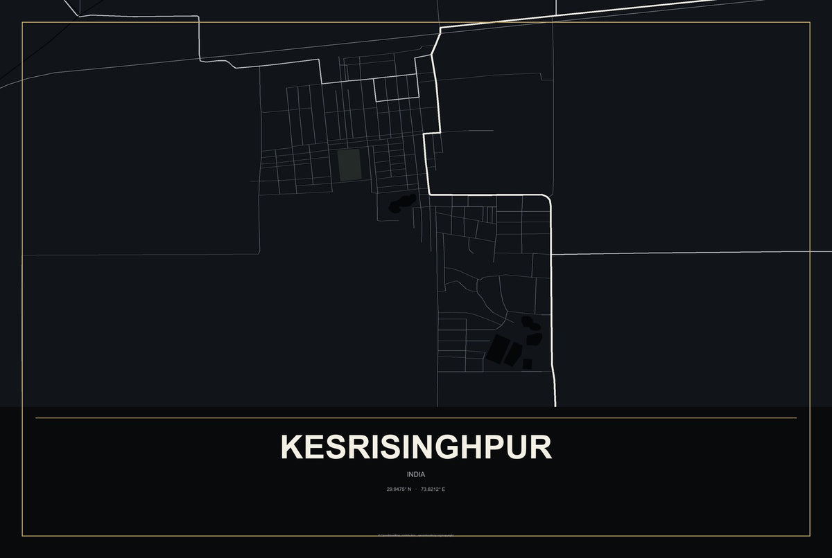 Kesrisinghpur, India City Map Aluminum Sign in Metropolitan Noir style