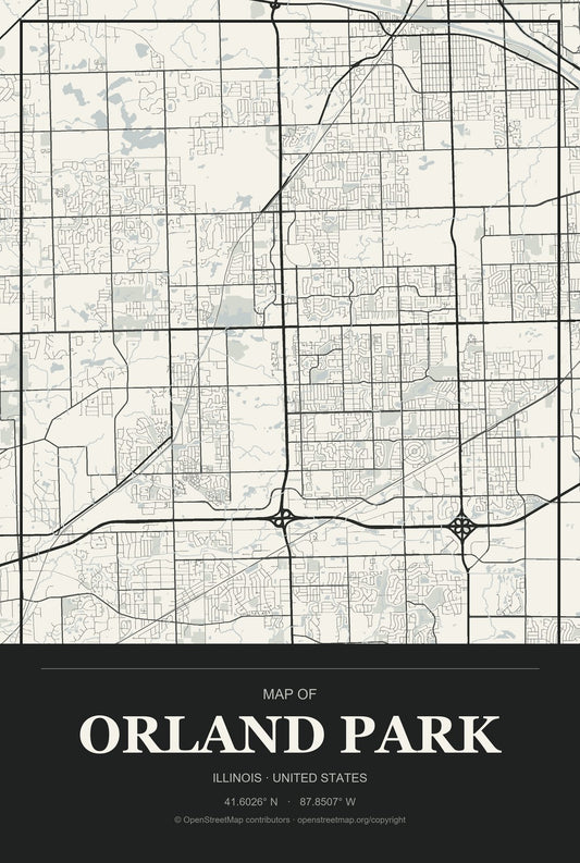 Orland Park, Illinois City Map Aluminum Sign in Museum Plaque style