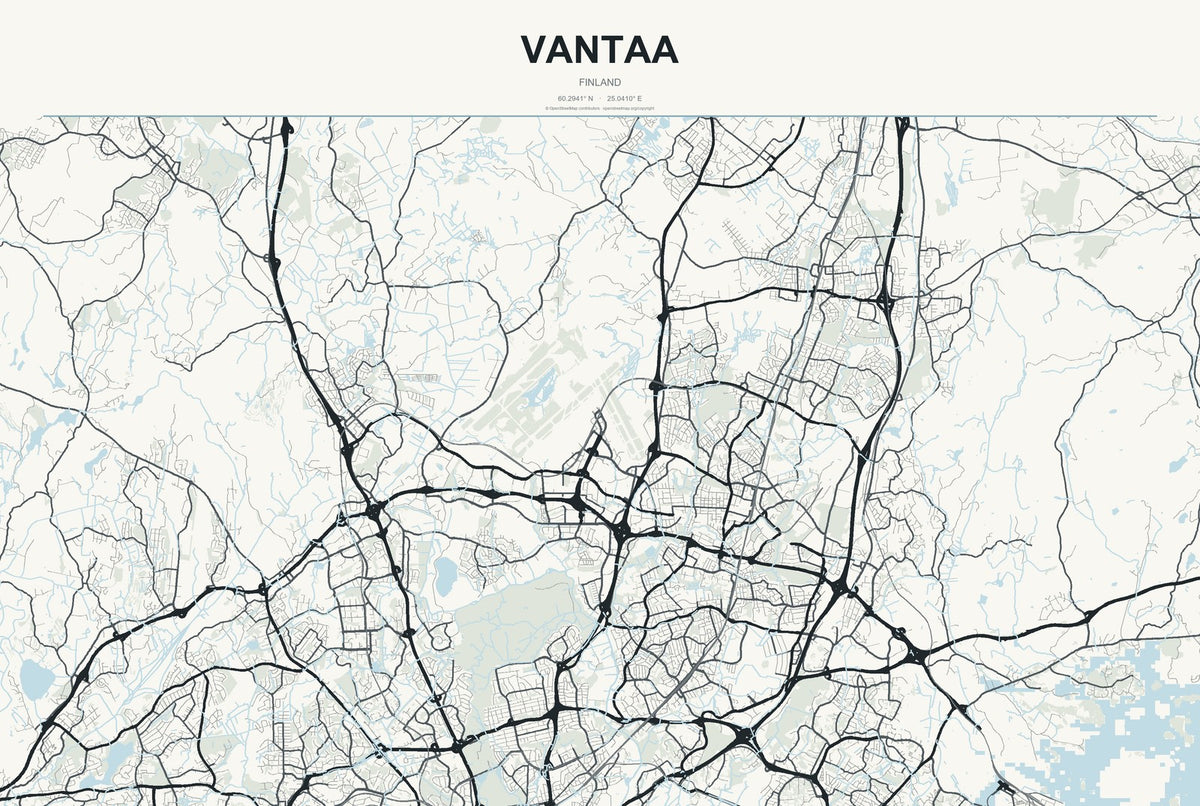 Vantaa, Finland City Map Aluminum Sign in Headline Atlas style