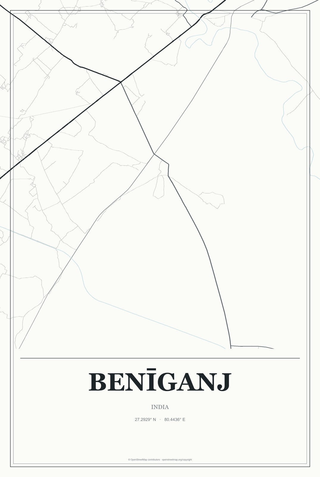 Benīganj, India City Map Aluminum Sign in Gallery Air style