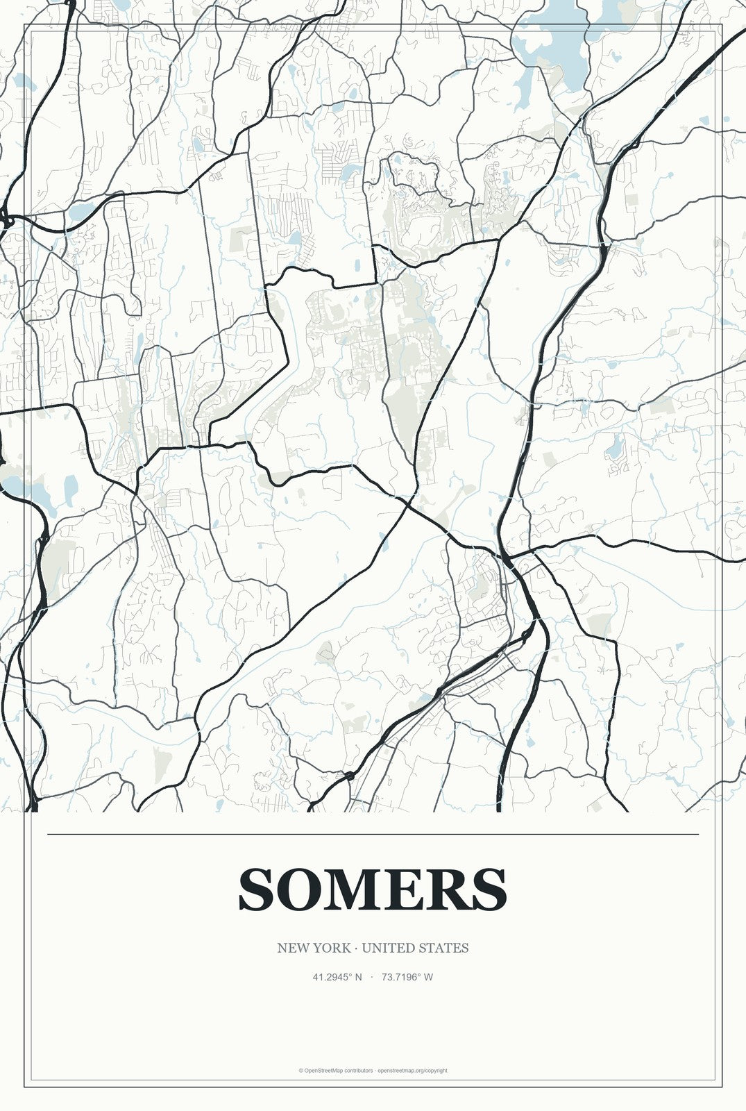 Somers, New York City Map Aluminum Sign in Gallery Air style