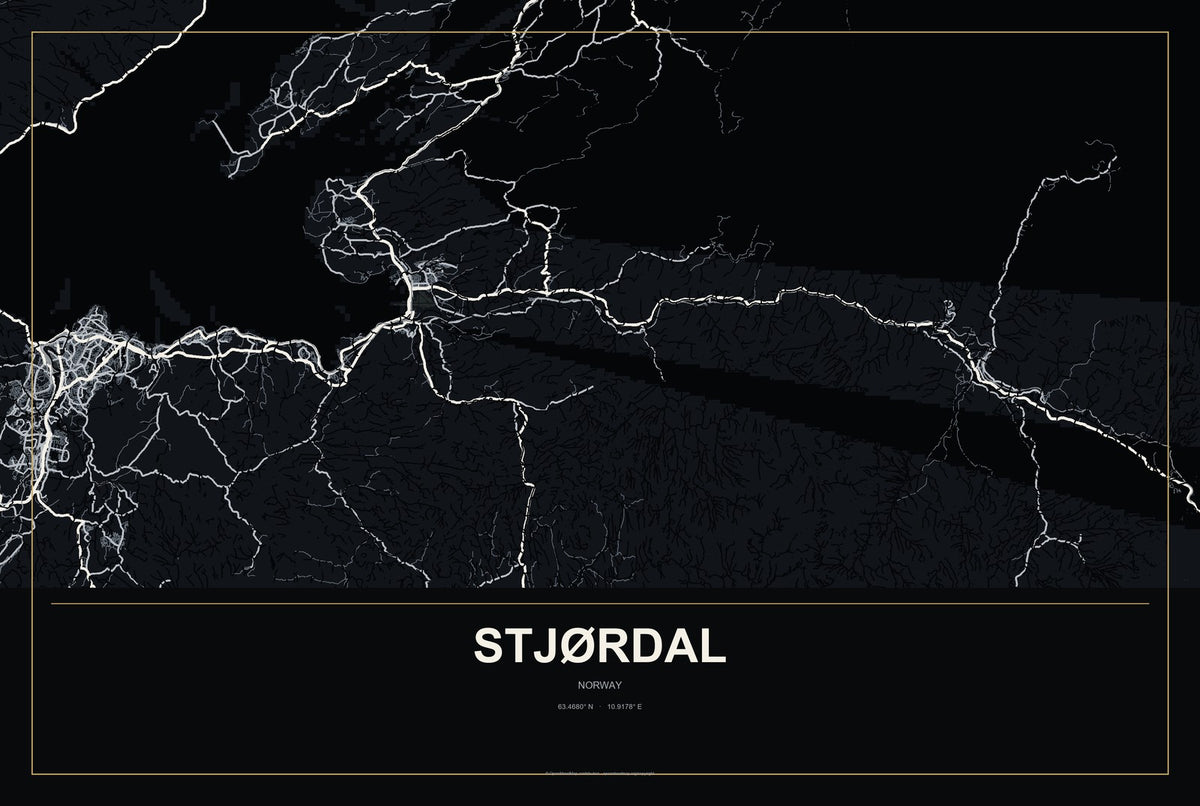 Stjørdal, Norway City Map Aluminum Sign in Metropolitan Noir style