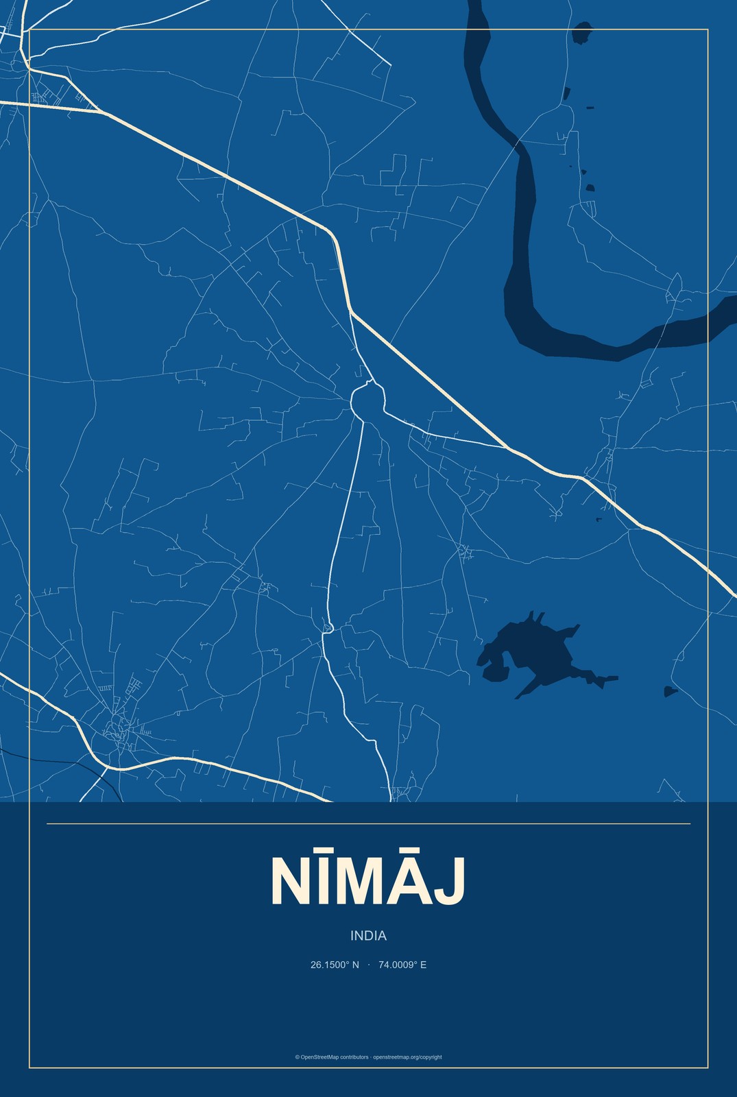 Nīmāj, India City Map Aluminum Sign in Harbor Cobalt style