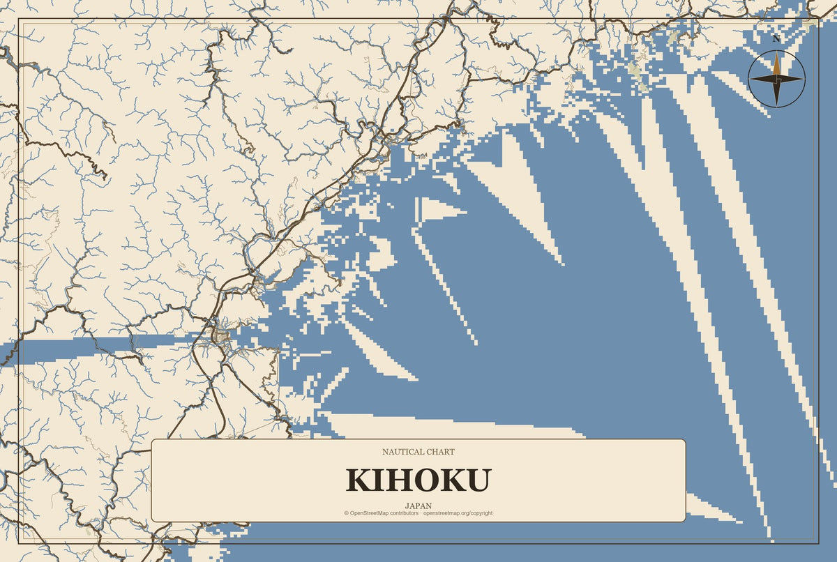 Kihoku, Japan City Map Aluminum Sign in Heritage Nautical style