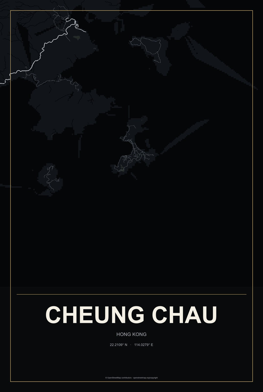 Cheung Chau, Hong Kong City Map Aluminum Sign in Metropolitan Noir style