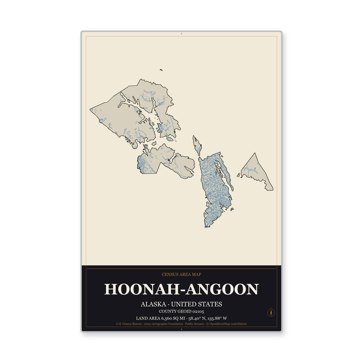 Hoonah-Angoon Census Area, Alaska Map Aluminum Sign in Museum Plaque style