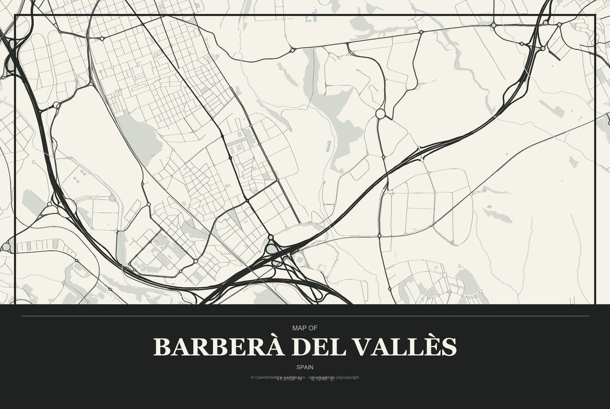 Barberà del Vallès, Spain City Map Aluminum Sign in Museum Plaque style