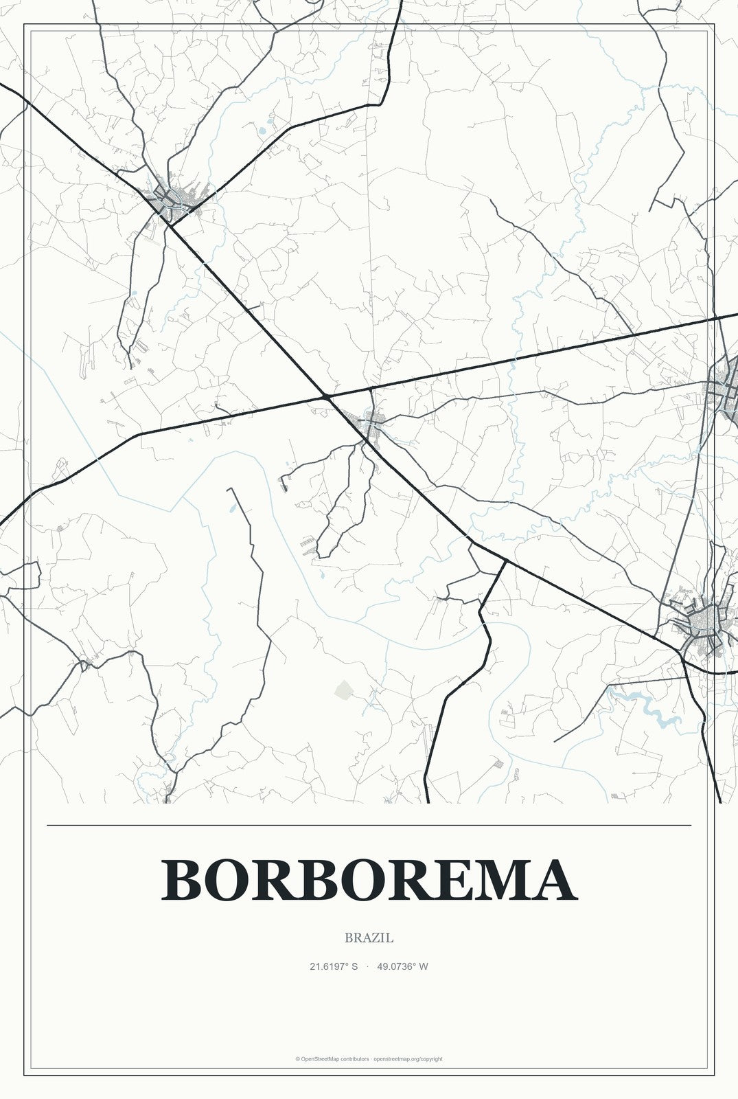 Borborema, Brazil City Map Aluminum Sign in Gallery Air style