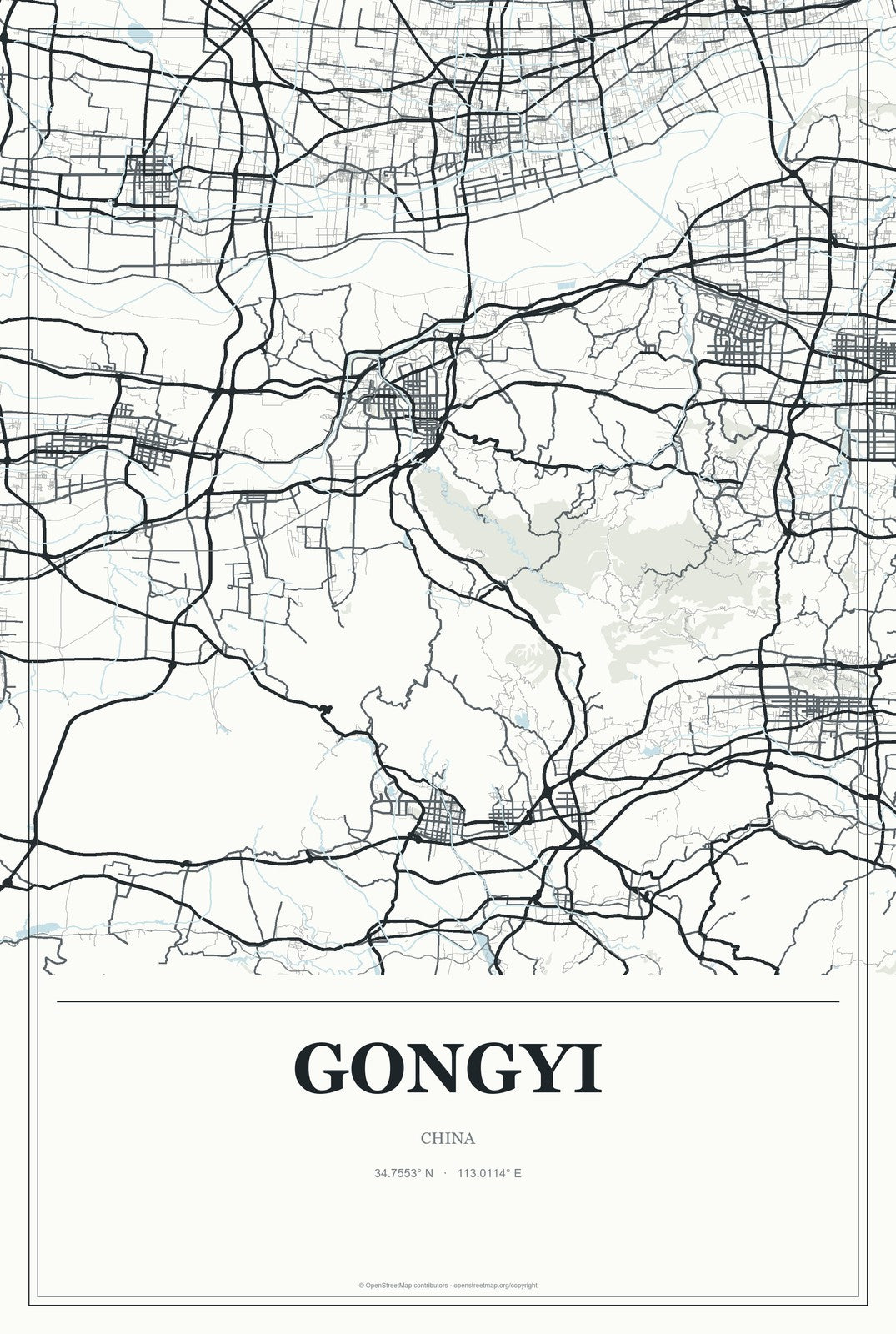 Gongyi, China City Map Aluminum Sign in Gallery Air style