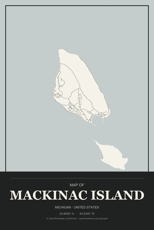 Mackinac Island, Michigan City Map Aluminum Sign in Museum Plaque style