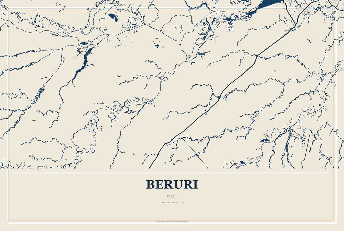 Beruri, Brazil City Map Aluminum Sign in Coastal Cutout style
