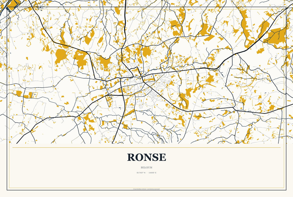 Ronse, Belgium City Map Aluminum Sign in Citrine Modern style