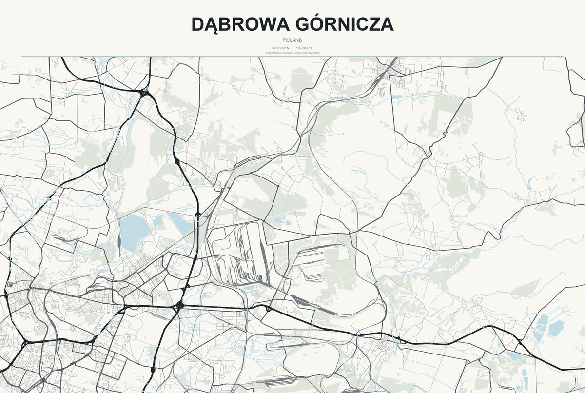 Dąbrowa Górnicza, Poland City Map Aluminum Sign in Headline Atlas style