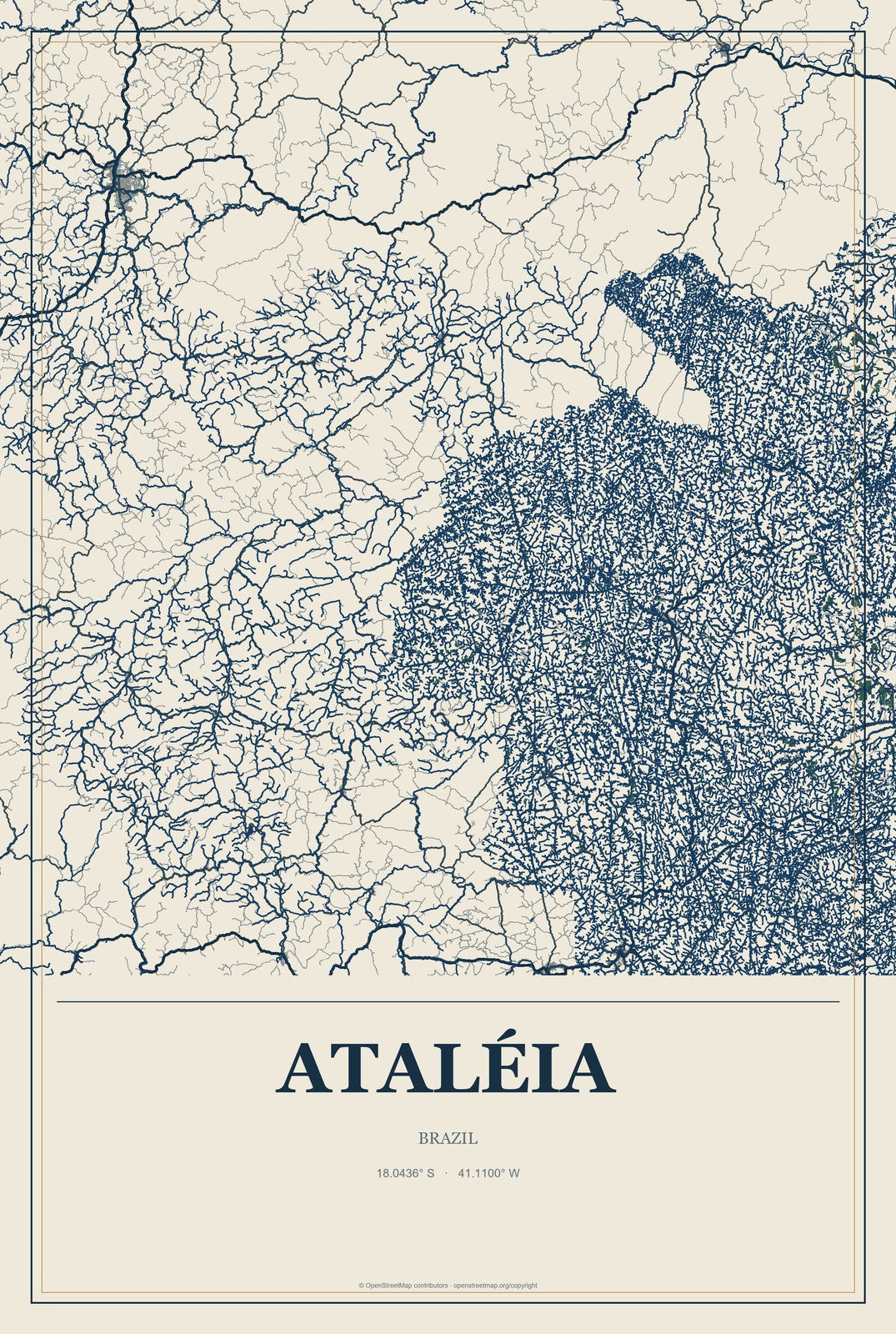 Ataléia, Brazil City Map Aluminum Sign in Coastal Cutout style