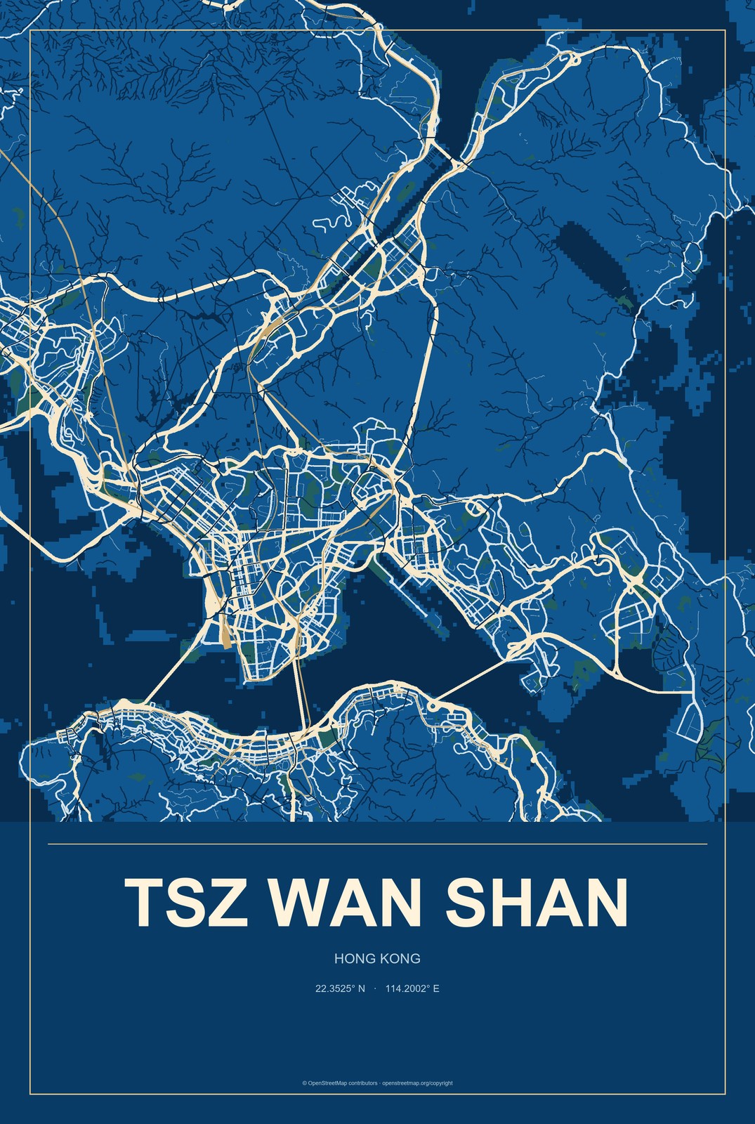 Tsz Wan Shan, Hong Kong City Map Aluminum Sign in Harbor Cobalt style