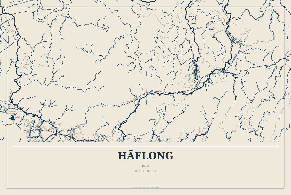 Hāflong, India City Map Aluminum Sign in Coastal Cutout style