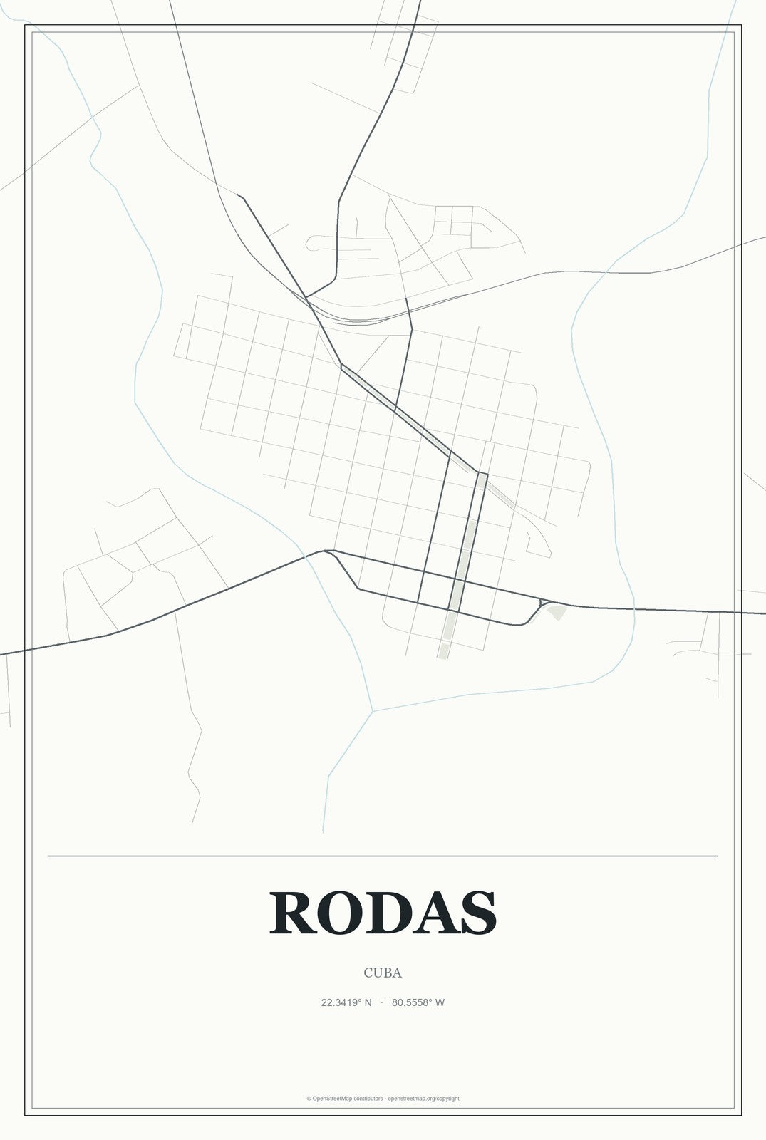 Rodas, Cuba City Map Aluminum Sign in Gallery Air style