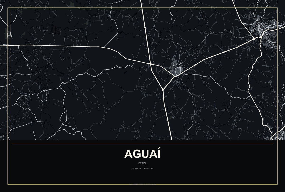 Aguaí, Brazil City Map Aluminum Sign in Metropolitan Noir style