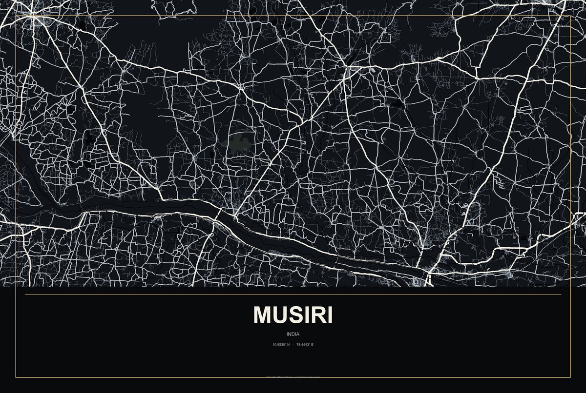 Musiri, India City Map Aluminum Sign in Metropolitan Noir style