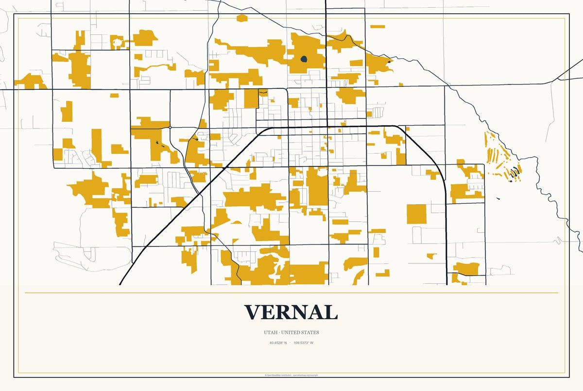 Vernal, Utah City Map Aluminum Sign in Citrine Modern style