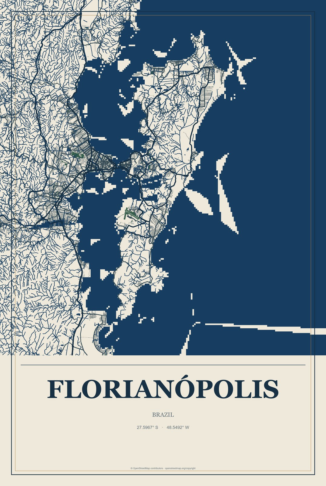 Florianópolis, Brazil City Map Aluminum Sign in Coastal Cutout style