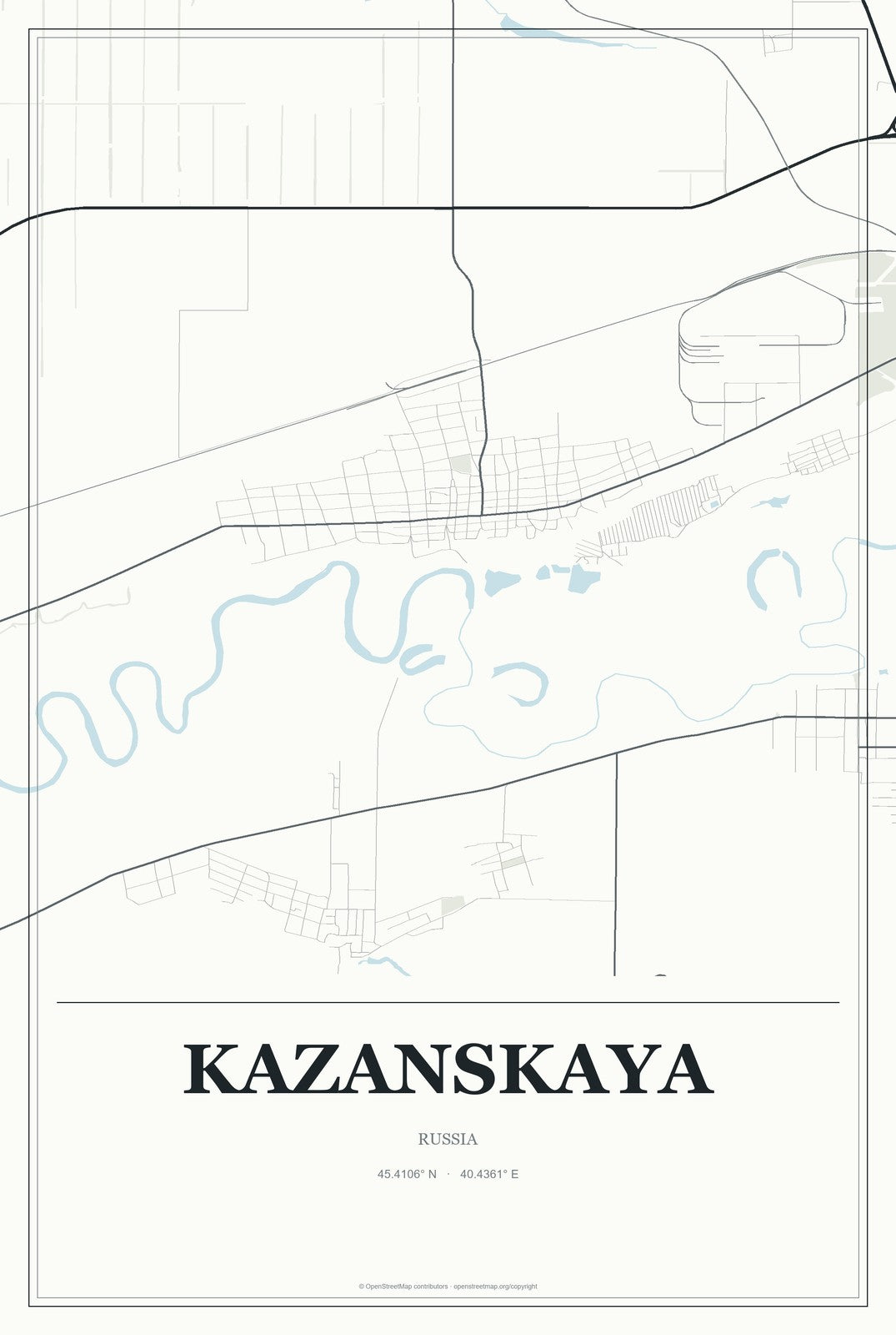 Kazanskaya, Russia City Map Aluminum Sign in Gallery Air style