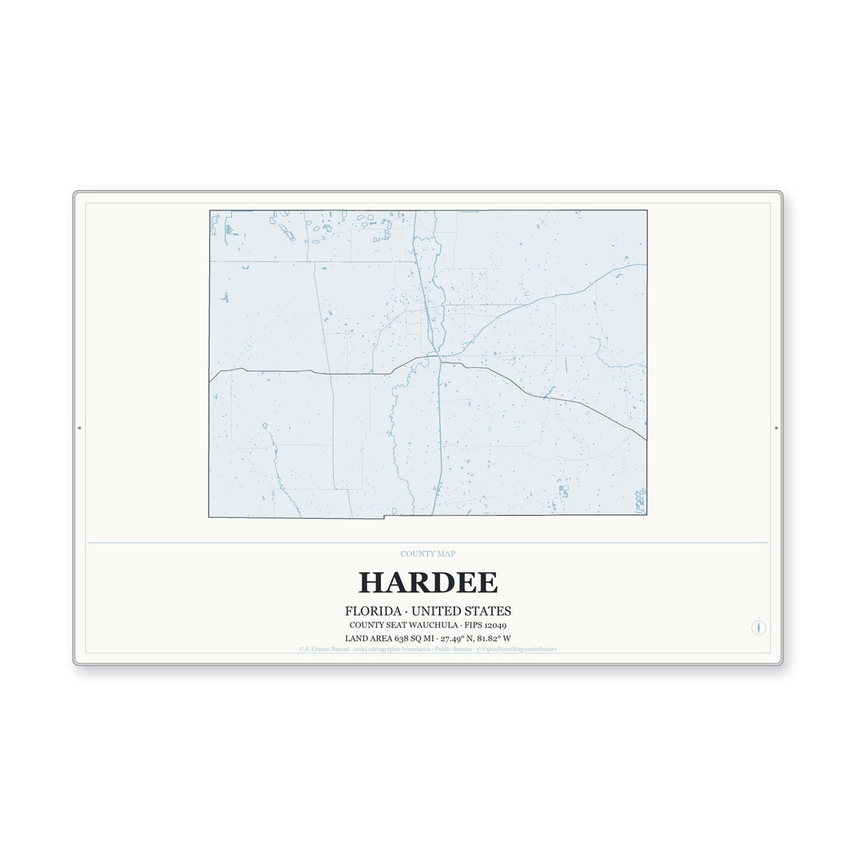 Hardee County, Florida Map Aluminum Sign in Gallery Air style
