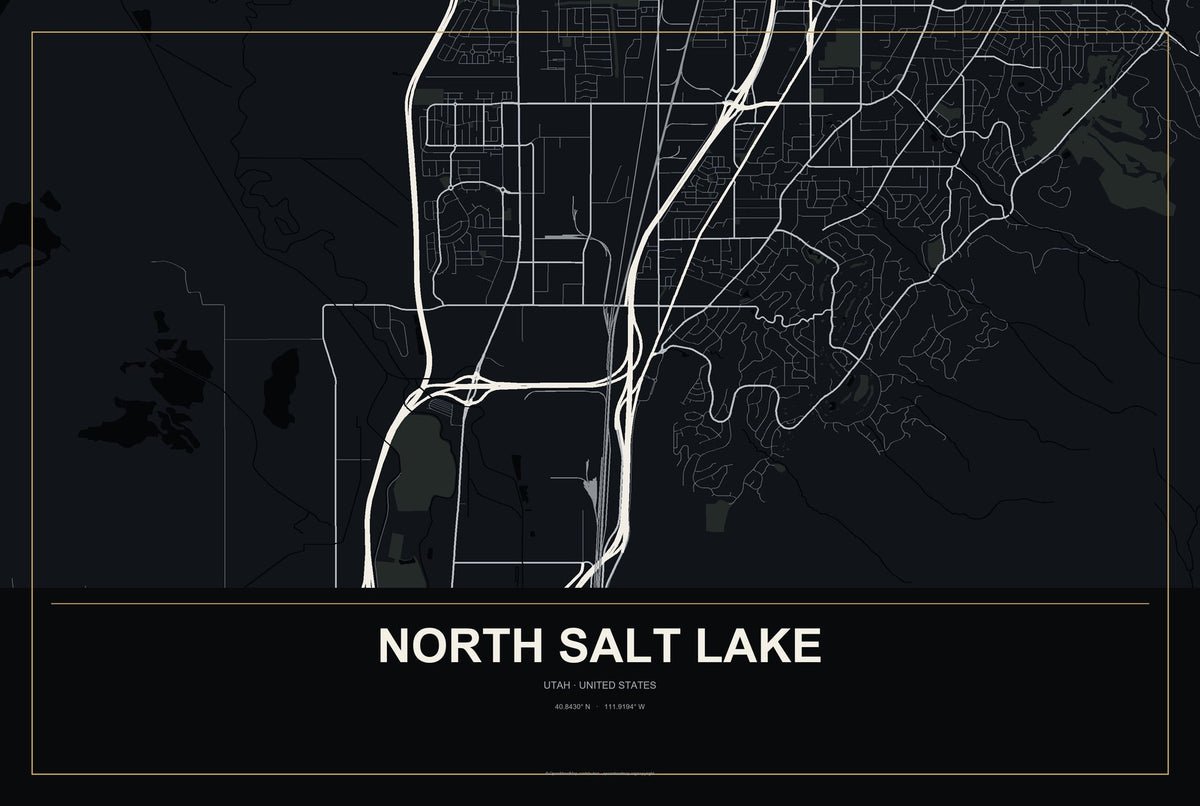 North Salt Lake, Utah City Map Aluminum Sign in Metropolitan Noir style