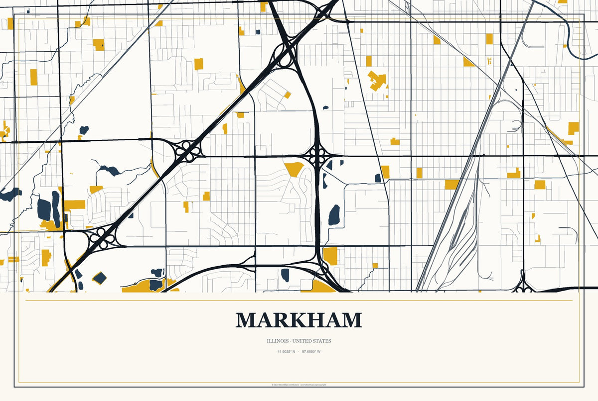 Markham, Illinois City Map Aluminum Sign in Citrine Modern style