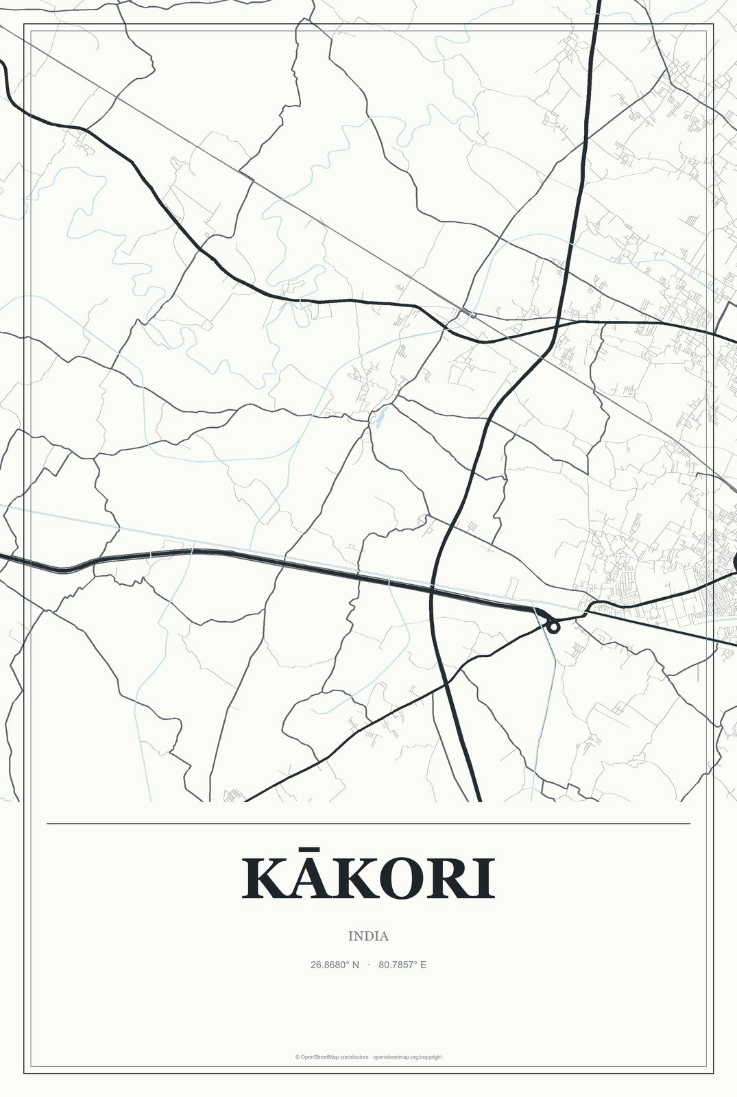 Kākori, India City Map Aluminum Sign in Gallery Air style