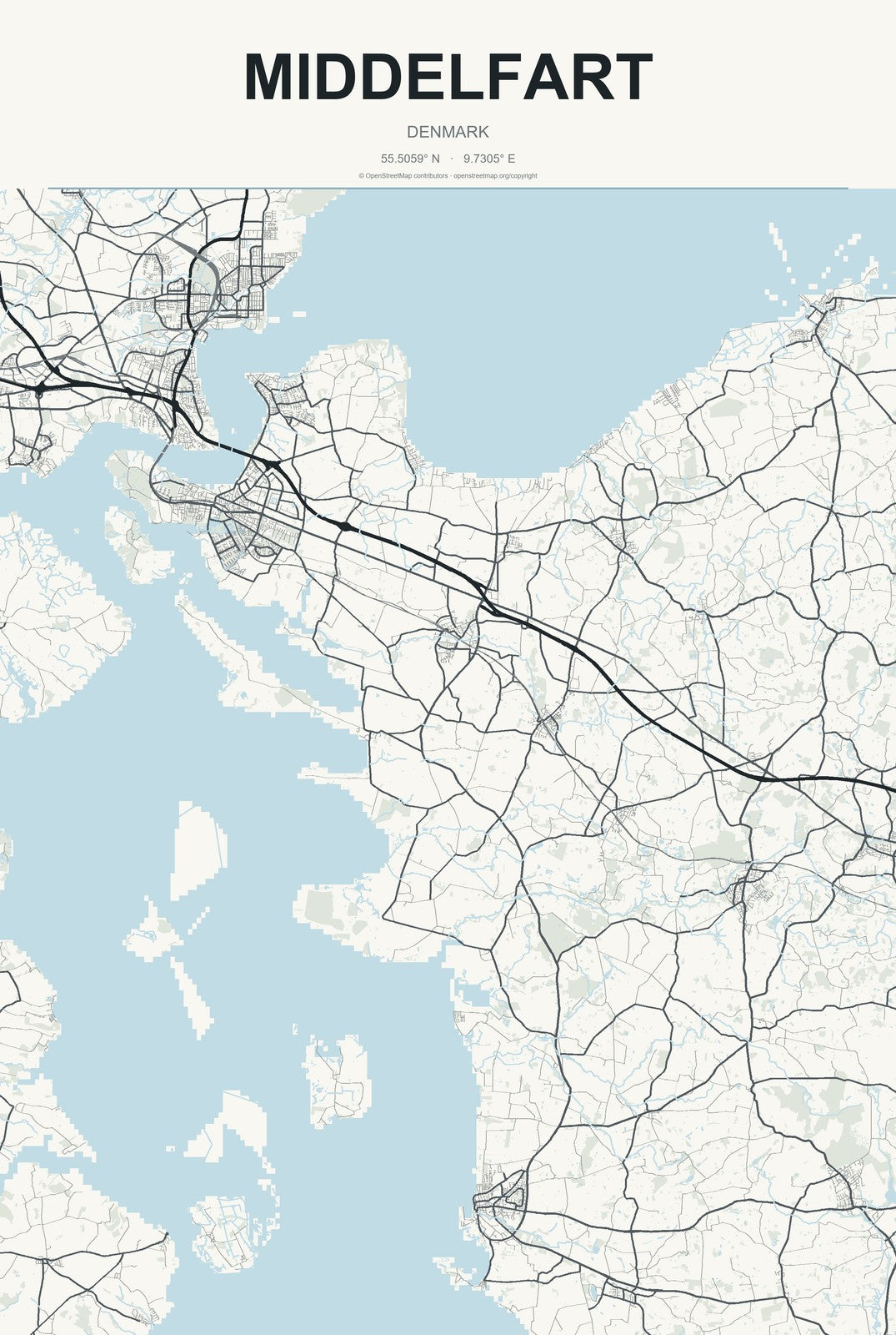 Middelfart, Denmark City Map Aluminum Sign in Headline Atlas style