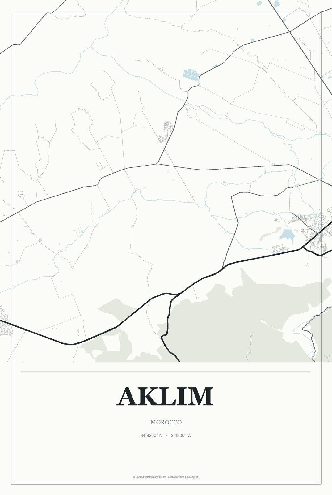 Aklim, Morocco City Map Aluminum Sign in Gallery Air style