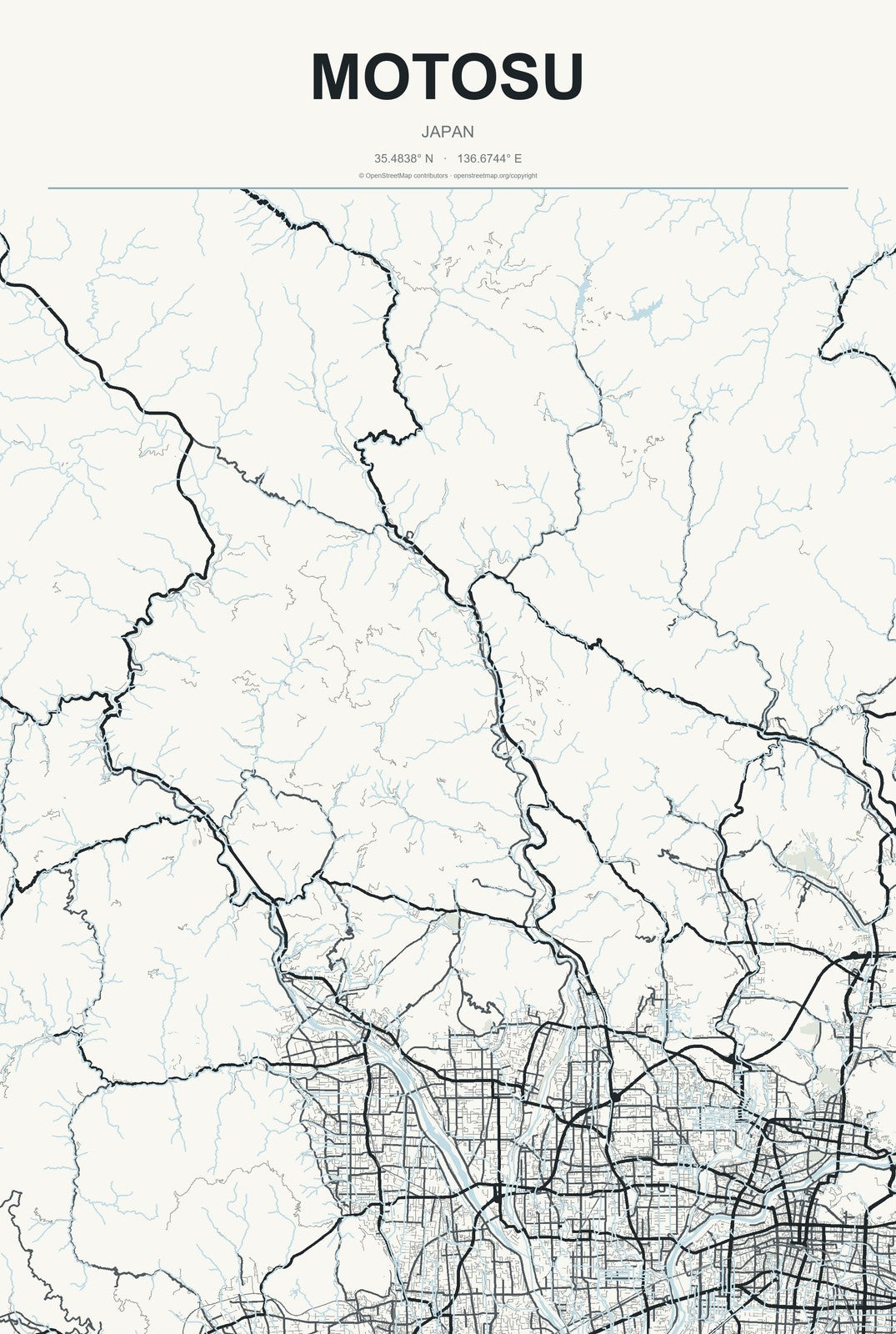 Motosu, Japan City Map Aluminum Sign in Headline Atlas style