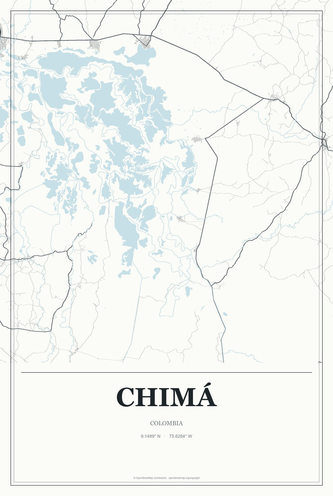 Chimá, Colombia City Map Aluminum Sign in Gallery Air style