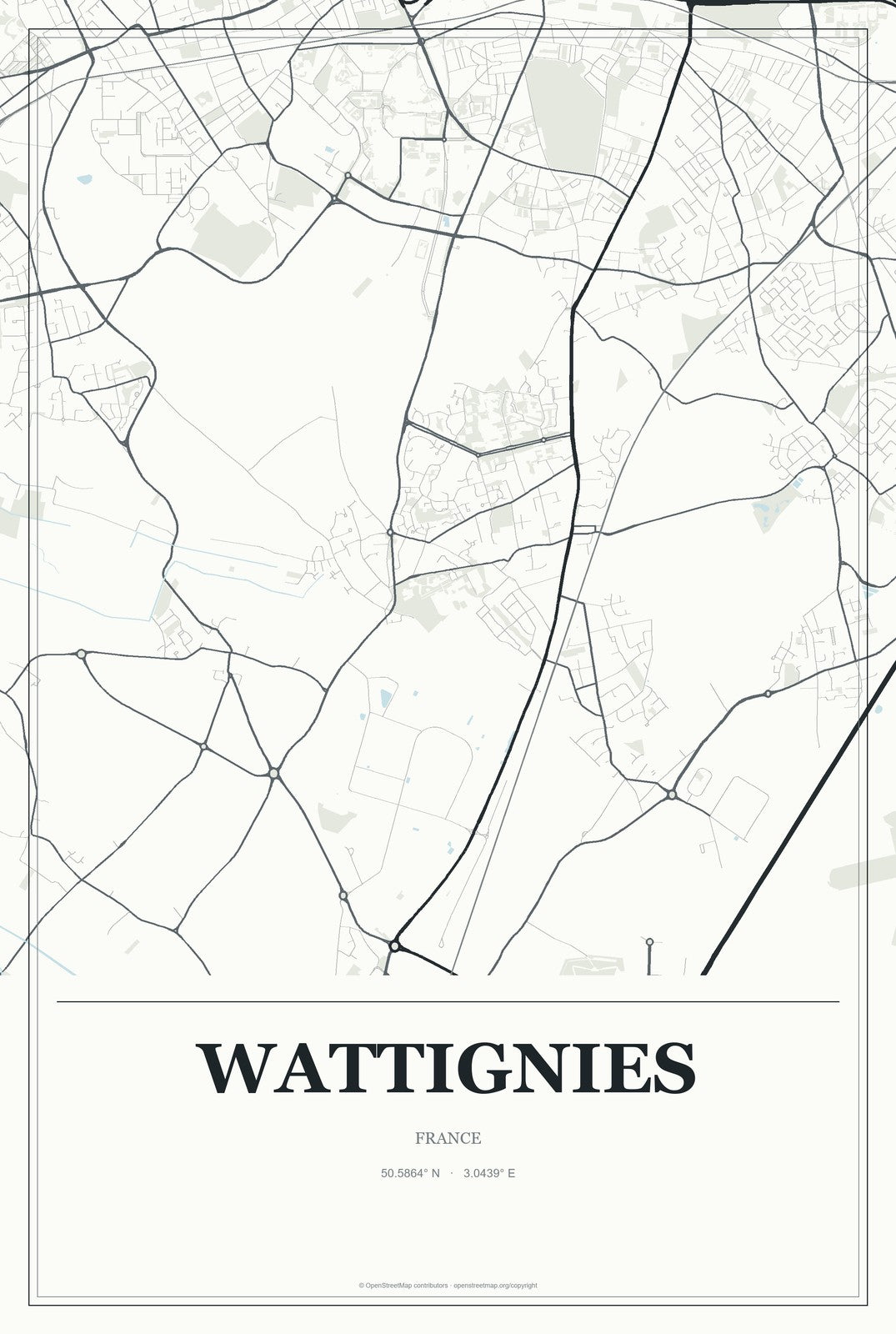 Wattignies, France City Map Aluminum Sign in Gallery Air style