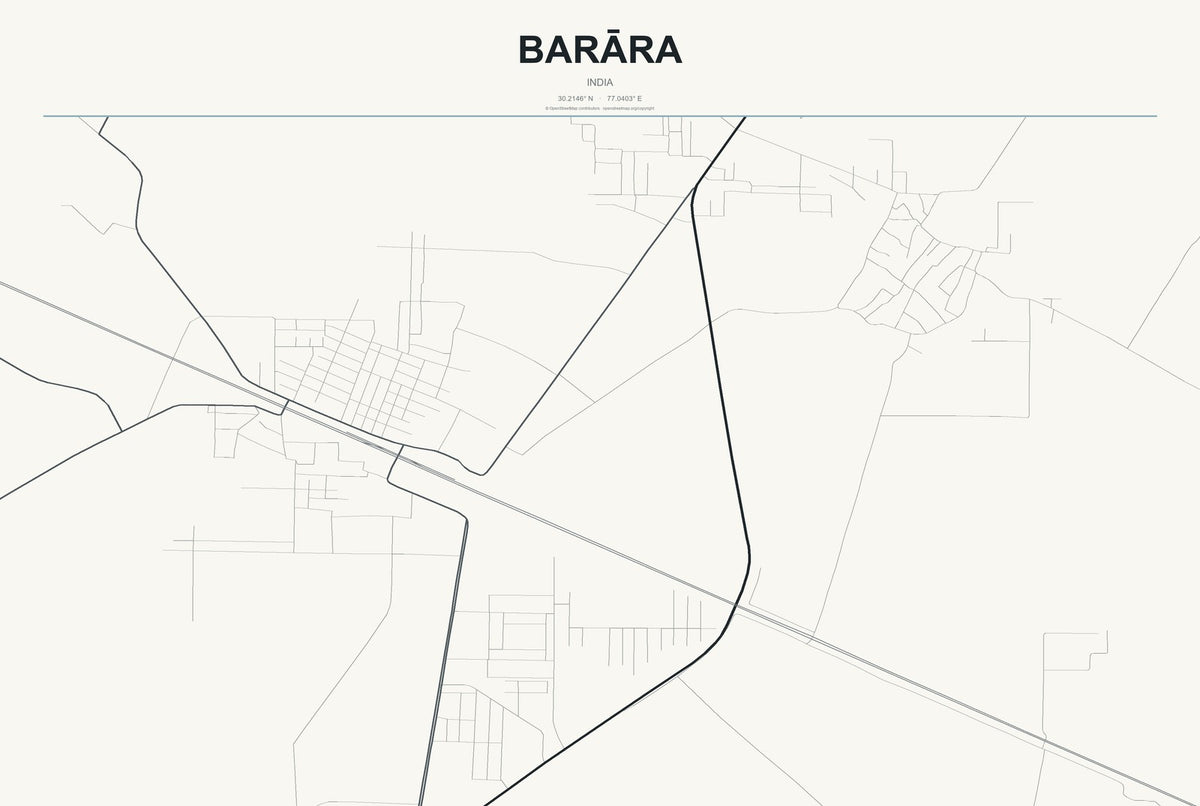 Barāra, India City Map Aluminum Sign in Headline Atlas style