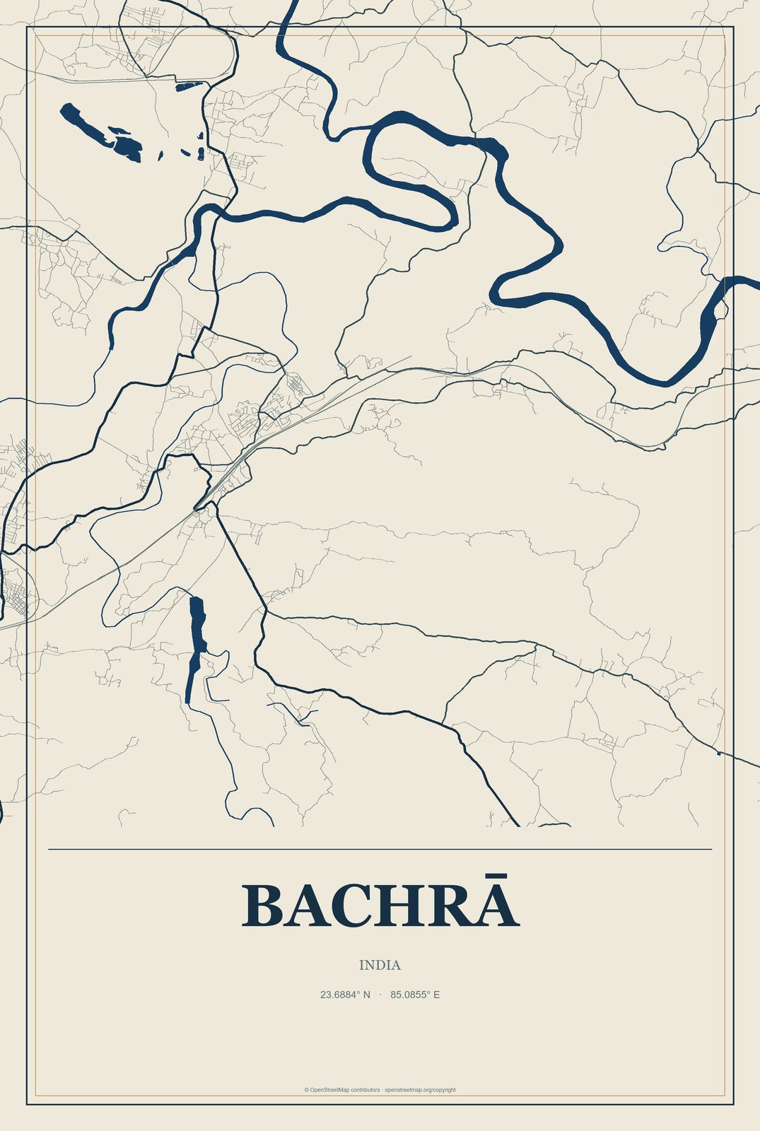 Bachrā, India City Map Aluminum Sign in Coastal Cutout style