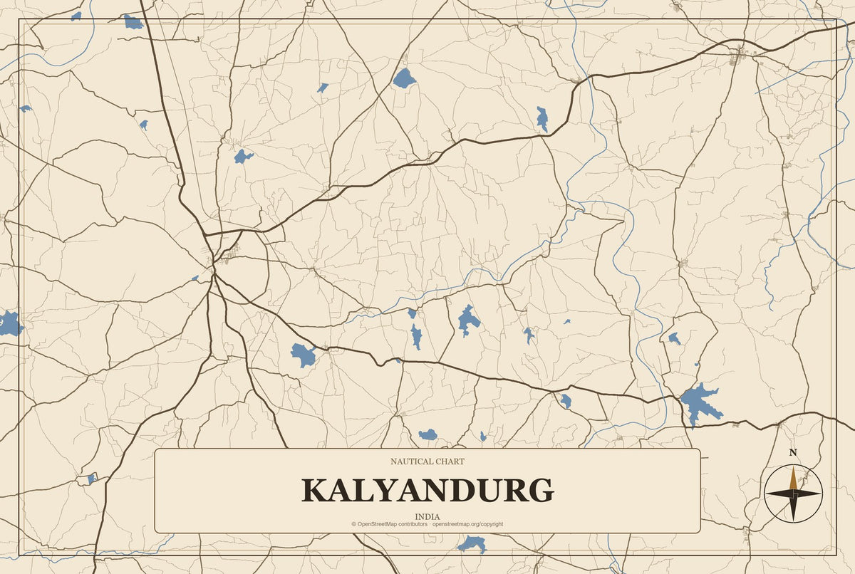 Kalyandurg, India City Map Aluminum Sign in Heritage Nautical style