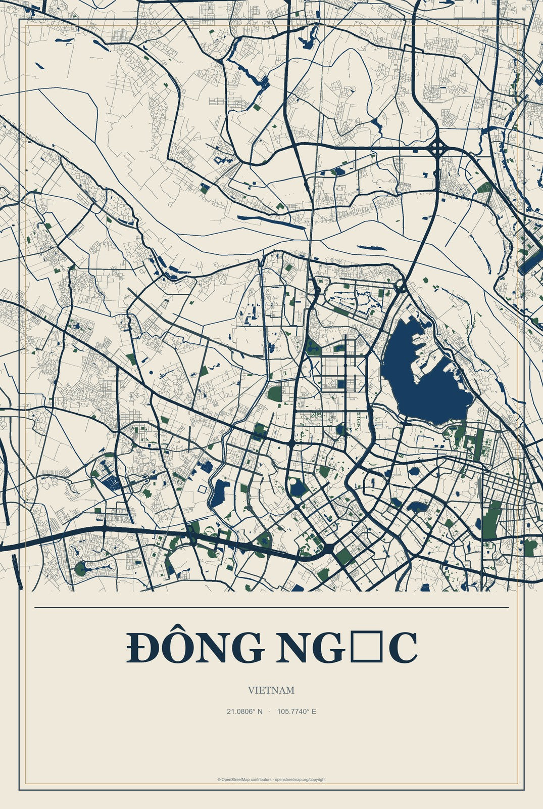 Đông Ngạc, Vietnam City Map Aluminum Sign in Coastal Cutout style
