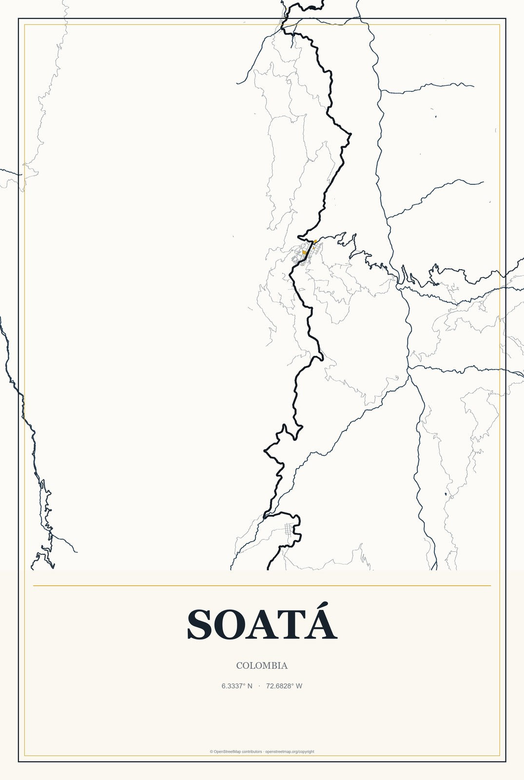 Soatá, Colombia City Map Aluminum Sign in Citrine Modern style