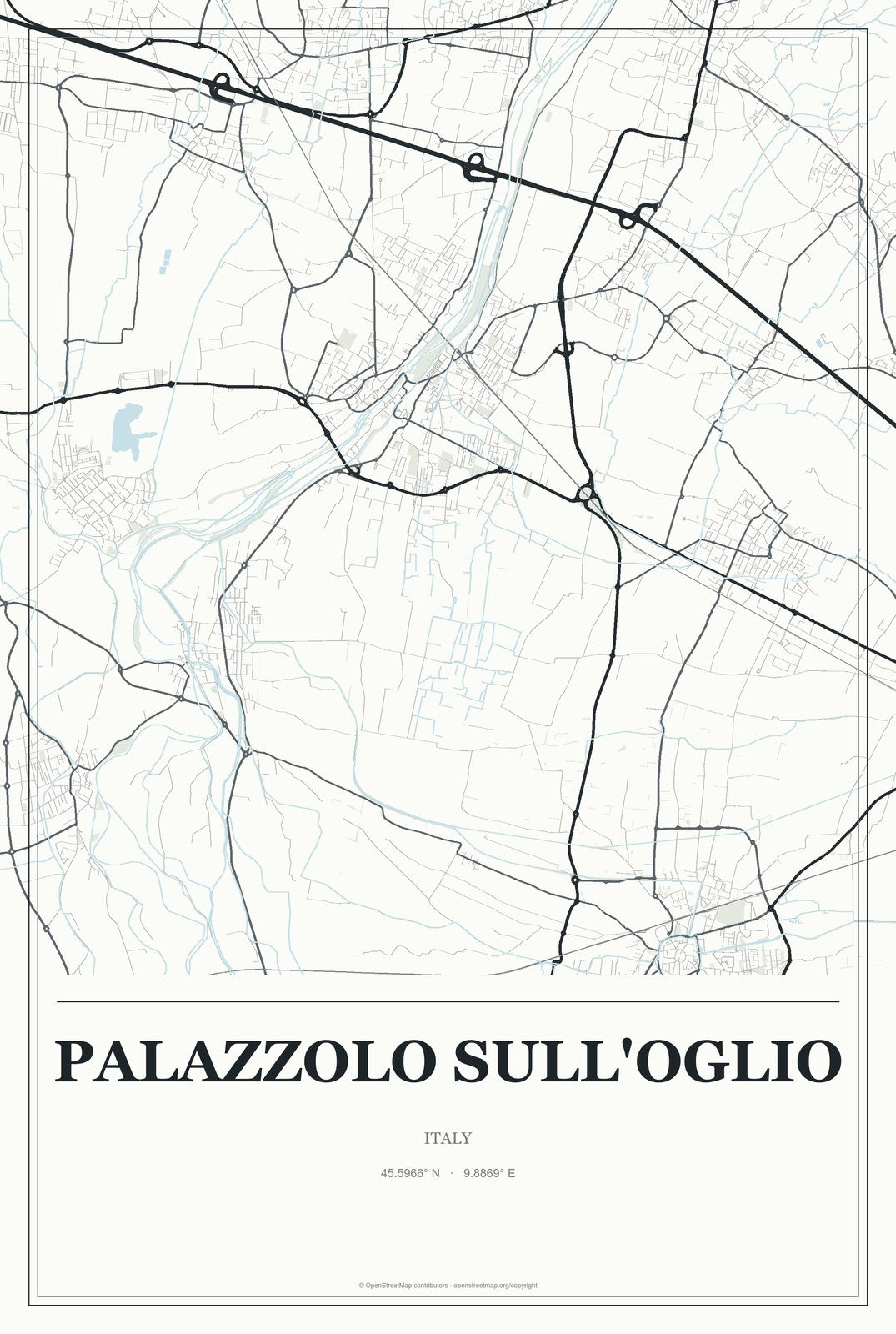 Palazzolo sull'Oglio, Italy City Map Aluminum Sign in Gallery Air style