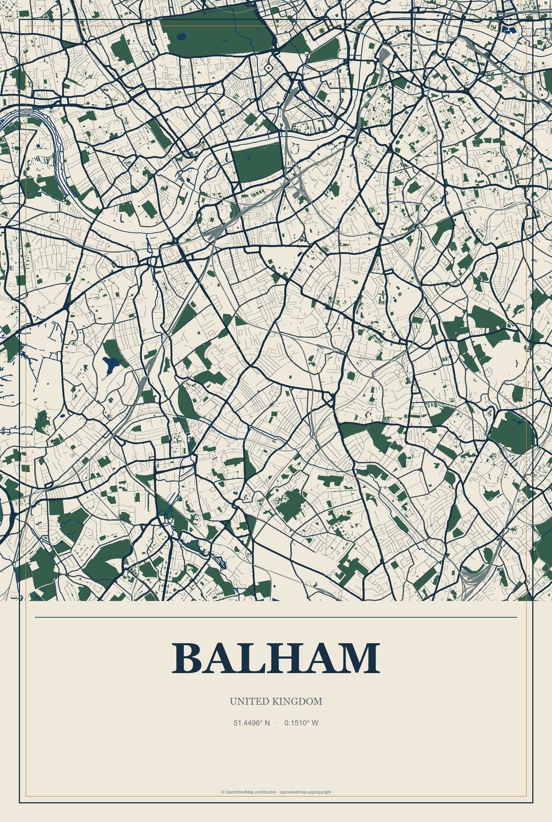 Balham, United Kingdom City Map Aluminum Sign in Coastal Cutout style