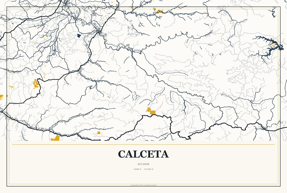 Calceta, Ecuador City Map Aluminum Sign in Citrine Modern style
