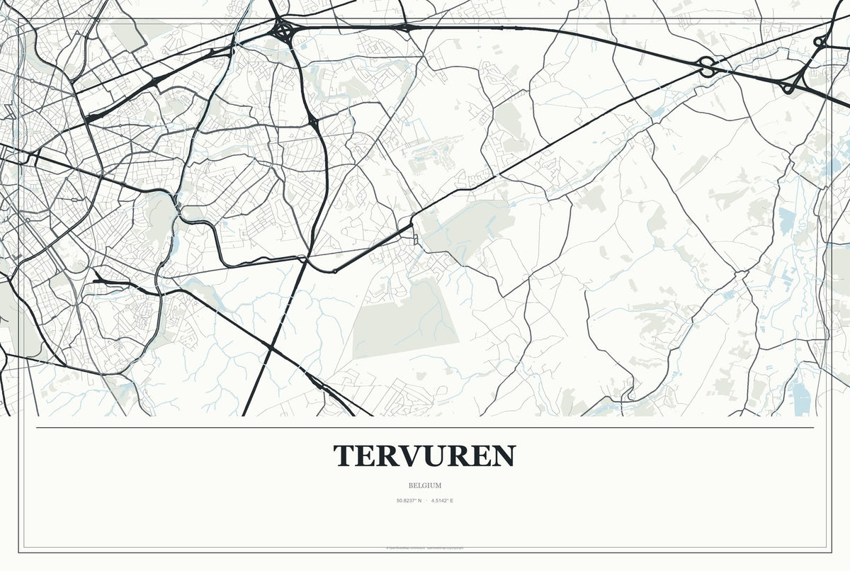 Tervuren, Belgium City Map Aluminum Sign in Gallery Air style